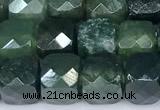 CCU1278 15 inches 6mm - 7mm faceted cube moss agate beads