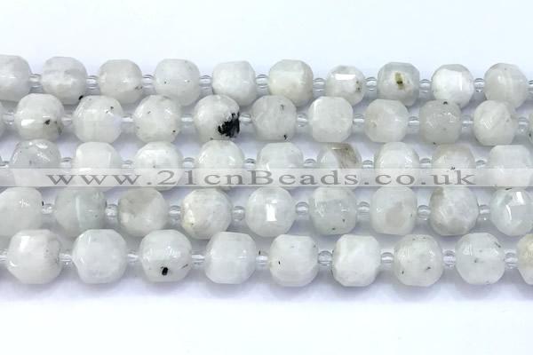 CCU1285 15 inches 9mm - 10mm faceted cube white moonstone beads