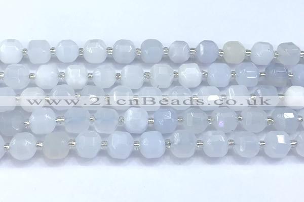 CCU1286 15 inches 9mm - 10mm faceted cube blue chalcedony beads