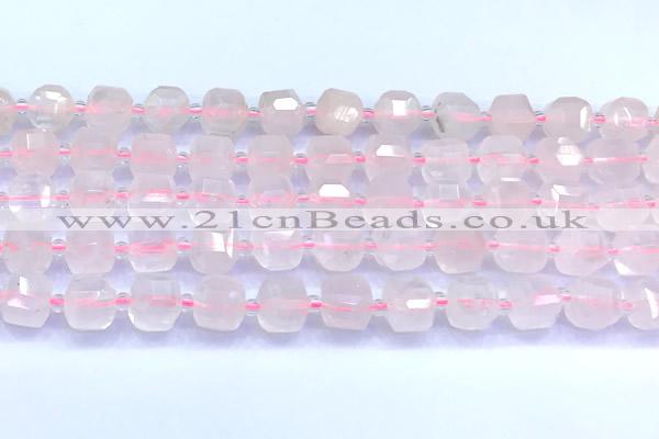 CCU1301 15 inches 9mm - 10mm faceted cube rose quartz beads