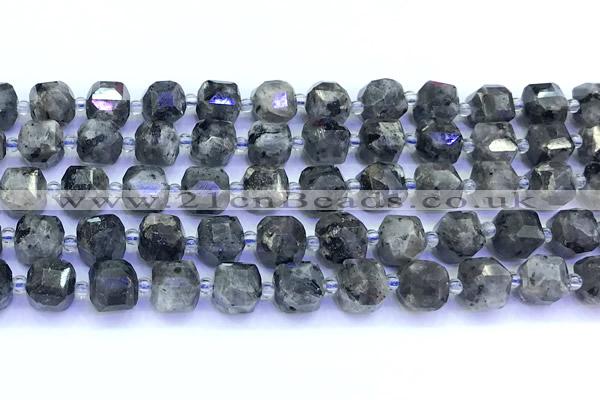 CCU1304 15 inches 9mm - 10mm faceted cube black labradorite beads