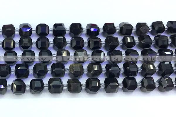 CCU1307 15 inches 9mm - 10mm faceted cube golden obsidian beads