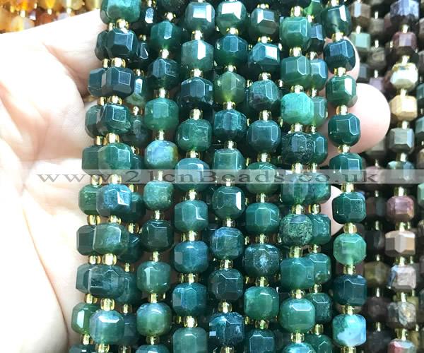 CCU1398 15 inches 6mm - 7mm faceted cube moss agate beads