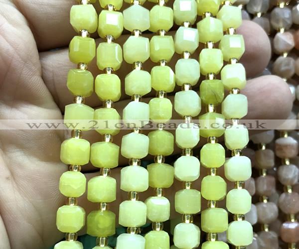 CCU1426 15 inches 6mm - 7mm faceted cube lemon jade beads