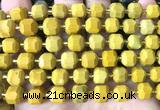 CCU1473 15 inches 8mm - 9mm faceted cube yellow mookaite beads
