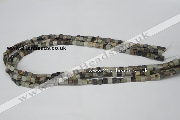 CCU16 15.5 inches 4*4mm cube silver leaf jasper beads wholesale