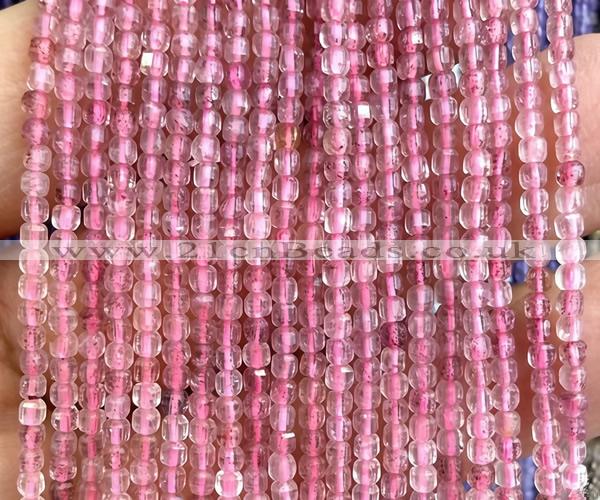 CCU1606 15 inches 2.5mm faceted cube strawberry quartz beads