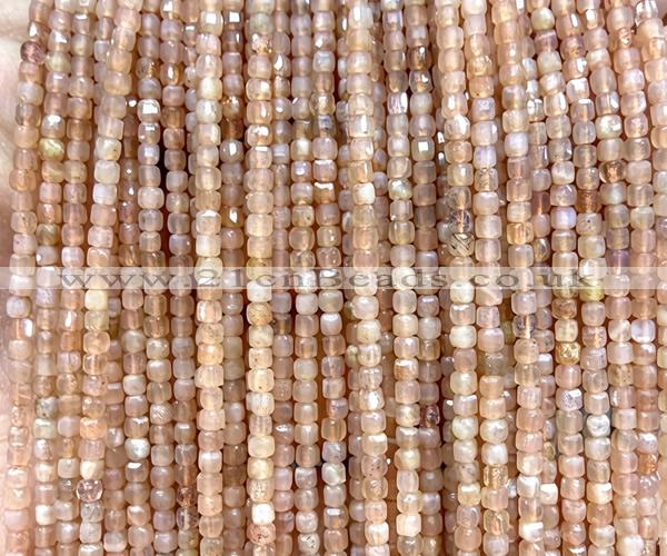 CCU1633 15 inches 2.5mm faceted cube sunstone gemstone beads