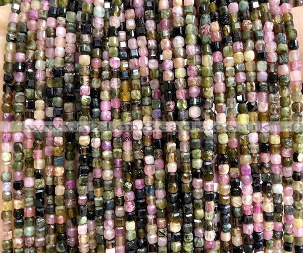 CCU1642 15 inches 2.5mm faceted cube tourmaline gemstone beads