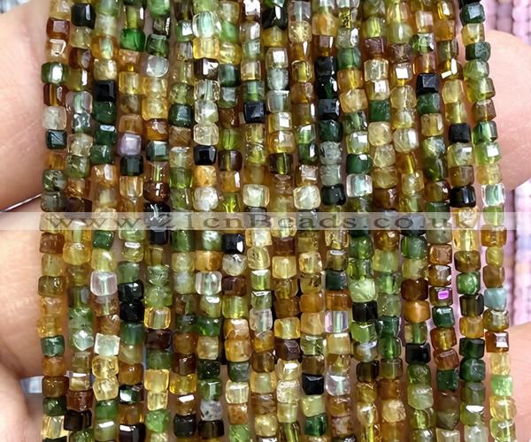 CCU1644 15 inches 2.5mm faceted cube yellow & green tourmaline beads