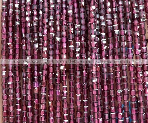 CCU1660 15 inches 2.5mm faceted cube red garnet beads