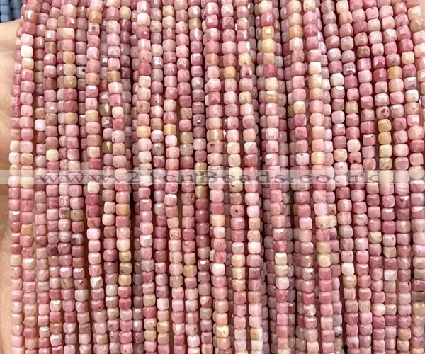 CCU1705 15 inches 2.5mm faceted cube pink wooden jasper beads