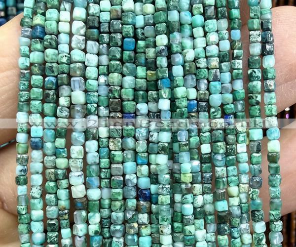 CCU1712 15 inches 2.5mm faceted cube chrysocolla gemstone beads
