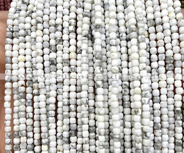 CCU1720 15 inches 2.5mm faceted cube white howlite turquoise beads