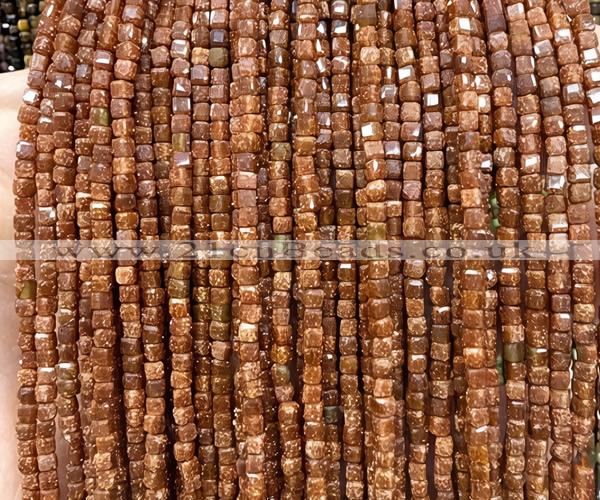 CCU1730 15 inches 2.5mm faceted cube goldstone beads wholesale