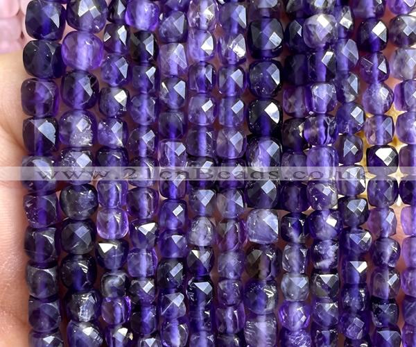 CCU1801 15 inches 4mm faceted cube amethyst gemstone beads