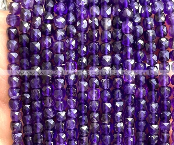 CCU1803 15 inches 4mm faceted cube amethyst gemstone beads