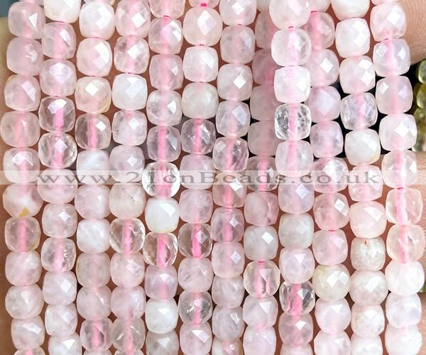 CCU1806 15 inches 4mm faceted cube rose quartz beads