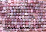 CCU1807 15 inches 4mm faceted cube Madagascar rose quartz beads