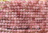 CCU1808 15 inches 4mm faceted cube strawberry quartz beads