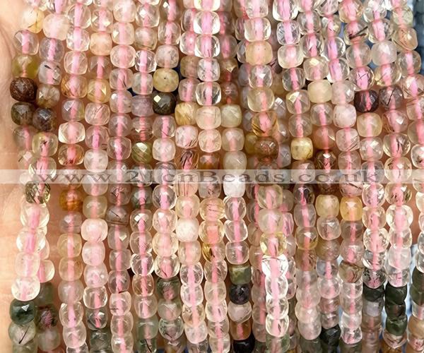 CCU1811 15 inches 4mm faceted cube mixed quartz beads