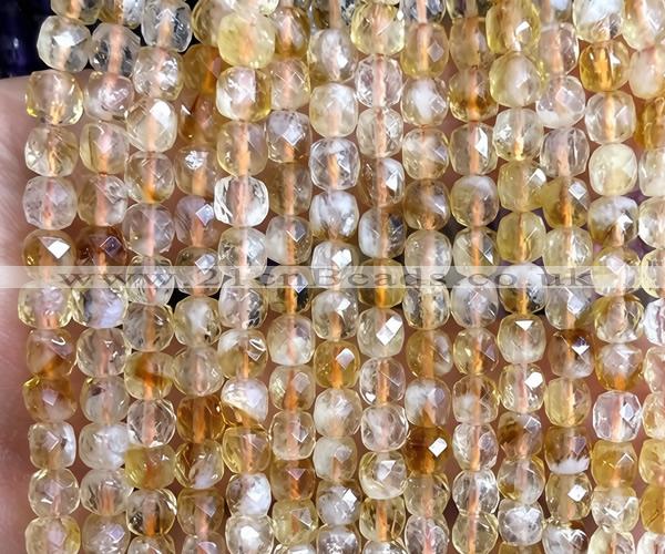 CCU1814 15 inches 4mm faceted cube citrine gemstone beads