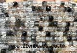 CCU1816 15 inches 4mm faceted cube black rutilated quartz beads