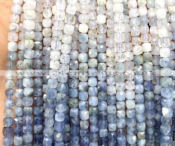 CCU1824 15 inches 4mm faceted cube mixed aquamarine beads