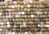 CCU1831 15 inches 4mm faceted cube rainbow moonstone beads