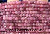 CCU1845 15 inches 4mm faceted cube pink tourmaline beads