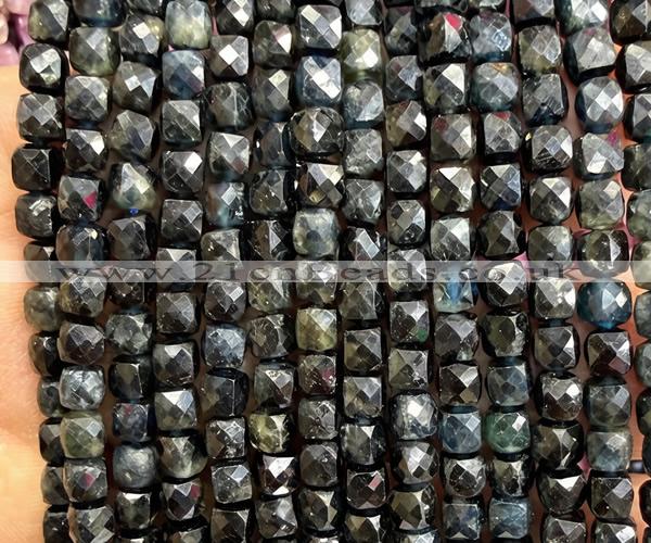 CCU1847 15 inches 4mm faceted cube blue tourmaline beads