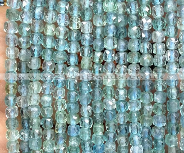 CCU1851 15 inches 4mm faceted cube bue apatite beads
