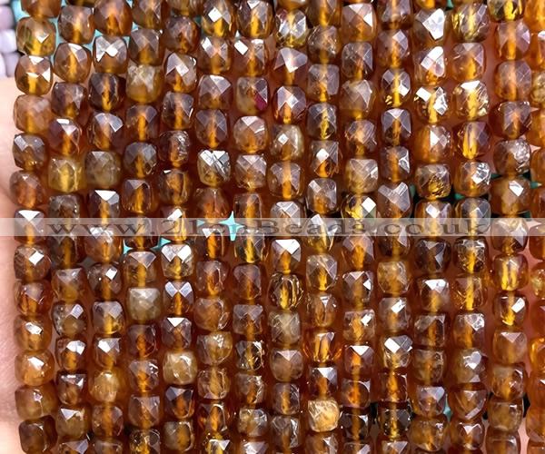 CCU1857 15 inches 4mm faceted cube orange garnet gemstone beads