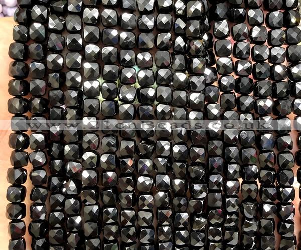 CCU1871 15 inches 4mm faceted cube black spinel gemstone beads