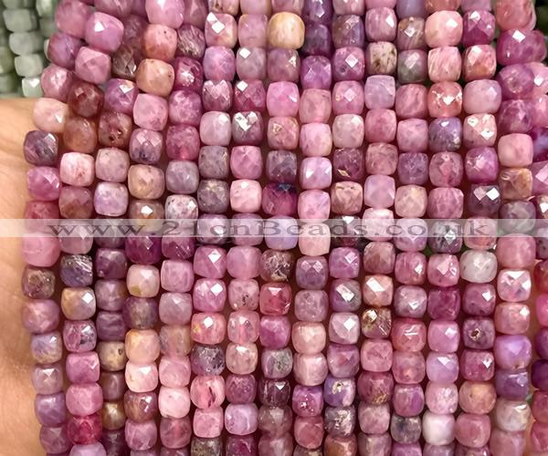 CCU1873 15 inches 4mm faceted cube ruby gemstone beads