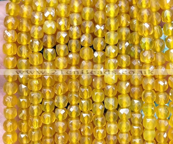 CCU1887 15 inches 4mm faceted cube yellow agate beads