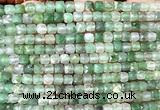 CCU1895 15 inches 4mm faceted cube green aventurine jade beads
