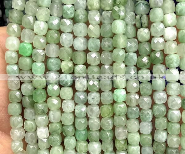 CCU1897 15 inches 4mm faceted cube green jadeite beads