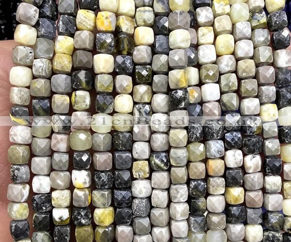 CCU1904 15 inches 4mm faceted cube eagle eye jasper beads