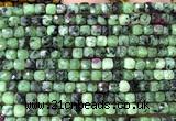 CCU1908 15 inches 4mm faceted cube ruby zoisite beads