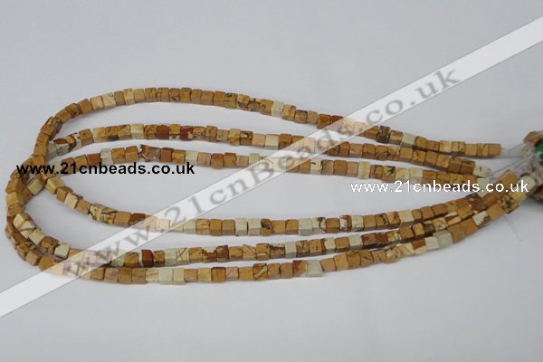 CCU29 15.5 inches 5*5mm cube picture jasper beads wholesale