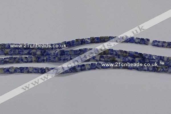 CCU313 15.5 inches 4*4mm cube blue spot stone beads wholesale