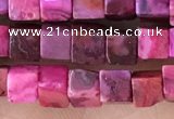 CCU455 15.5 inches 4*4mm cube fuchsia crazy lace agate beads