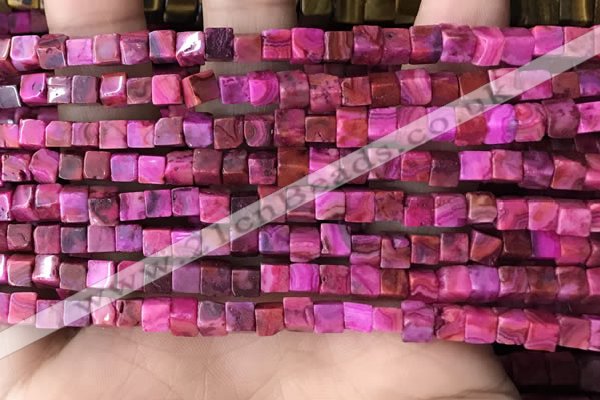 CCU455 15.5 inches 4*4mm cube fuchsia crazy lace agate beads