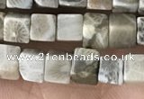 CCU458 15.5 inches 4*4mm cube fossil coral beads wholesale