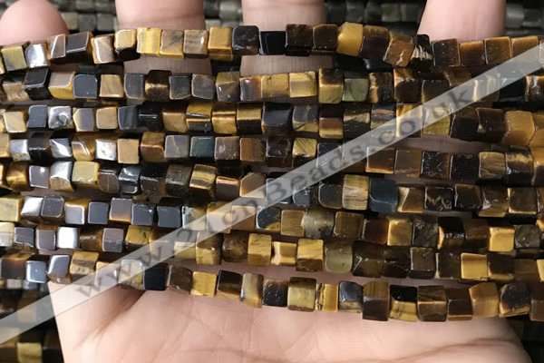 CCU464 15.5 inches 4*4mm cube yellow tiger eye beads wholesale