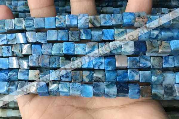 CCU483 15.5 inches 6*6mm cube blue crazy lace agate beads