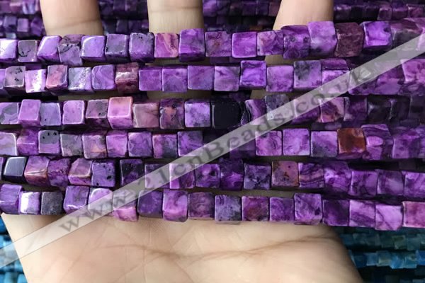 CCU484 15.5 inches 6*6mm cube purple crazy lace agate beads