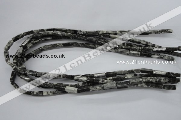 CCU505 15.5 inches 4*13mm cuboid black & white jasper beads wholesale