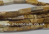 CCU507 15.5 inches 4*13mm cuboid picture jasper beads wholesale